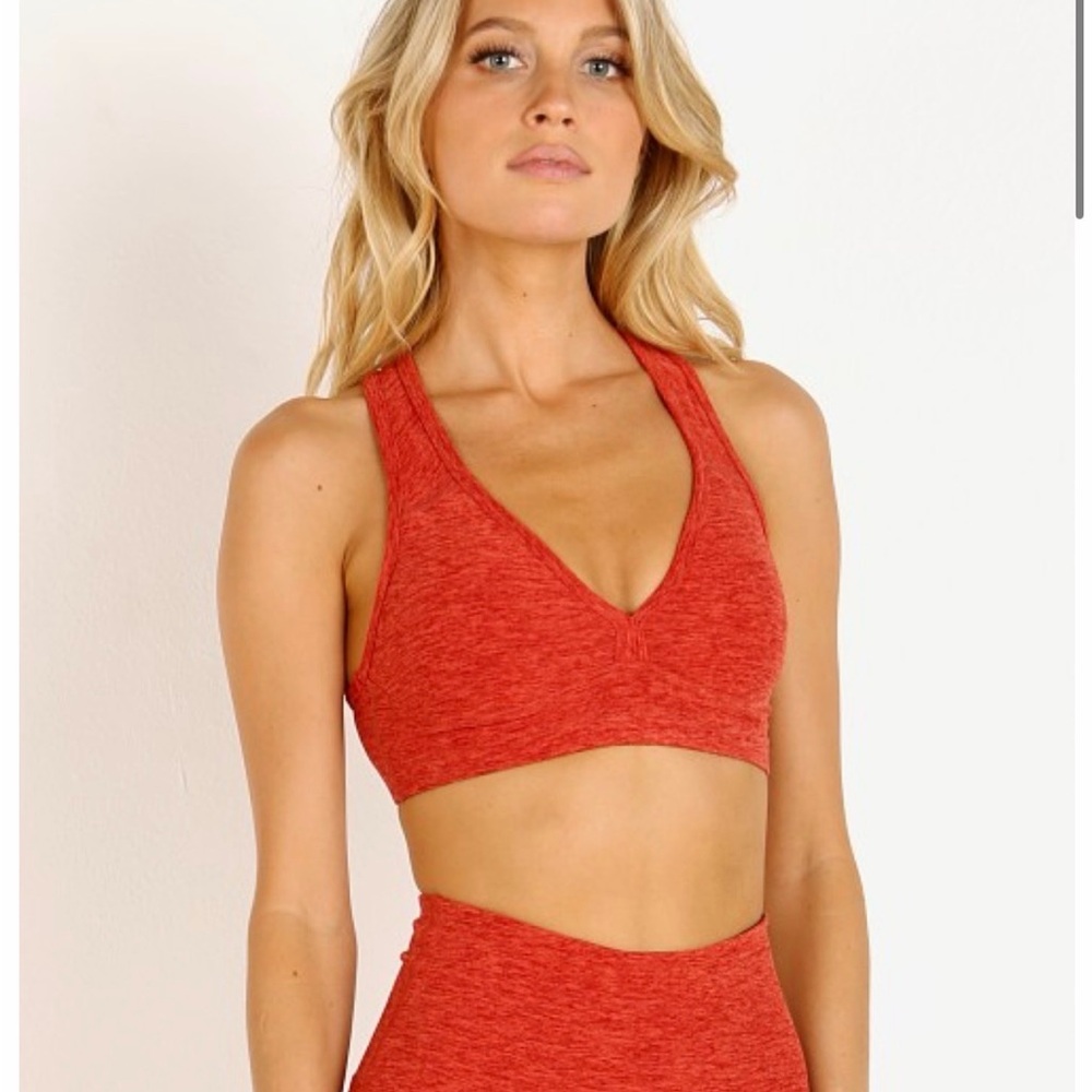 Beyond Yoga Lift Your Spirits Bra Spacedye Scarlet Persimmon Orange